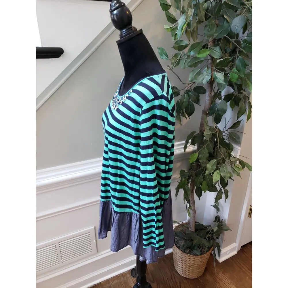 Women's Crown & Ivy Green Striped Long Sleeve Top XL Pullover Outdoor - Image 8