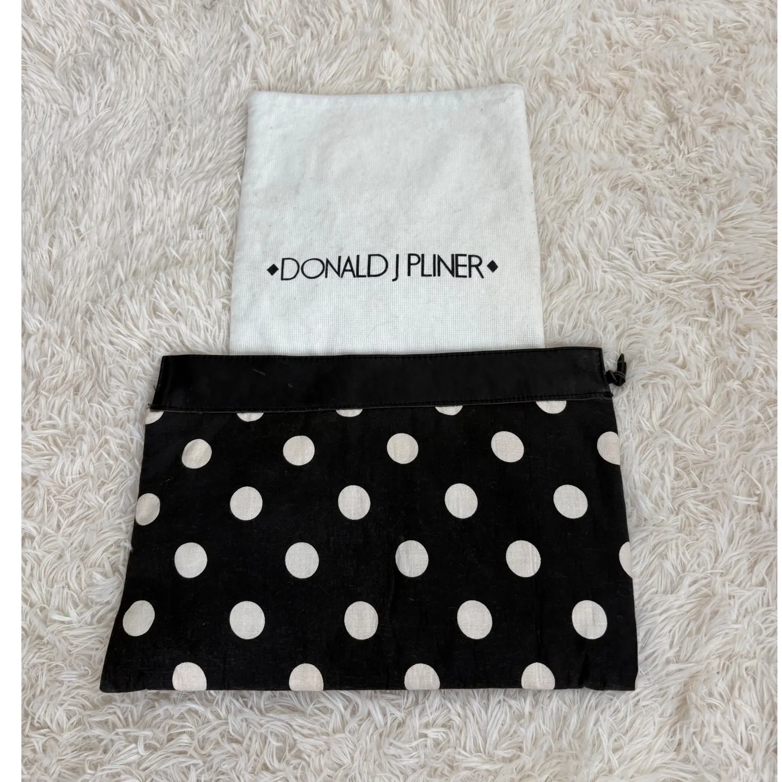 Donald J Pliner Black Polka Dot Leather Trim Clutch Bag Italy Made - Image 2