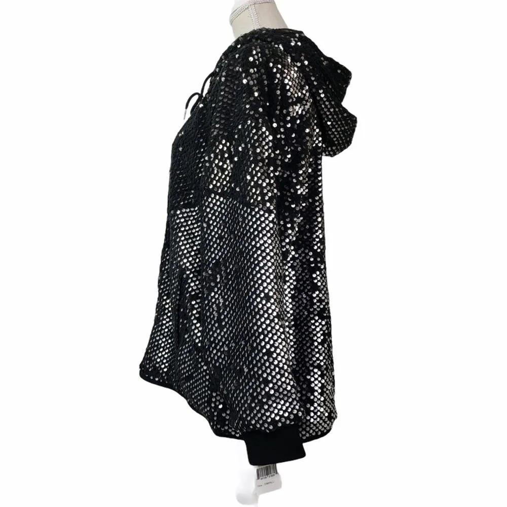 BLANKNYC Silver Sequin Bomber Jacket in Black Light NEW - Image 4