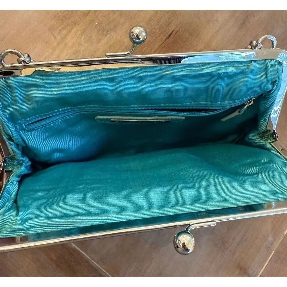 Elliot Lucca LeatherTeal Clutch Purse Handbag Kiss Lock Chain Charms - Image 6