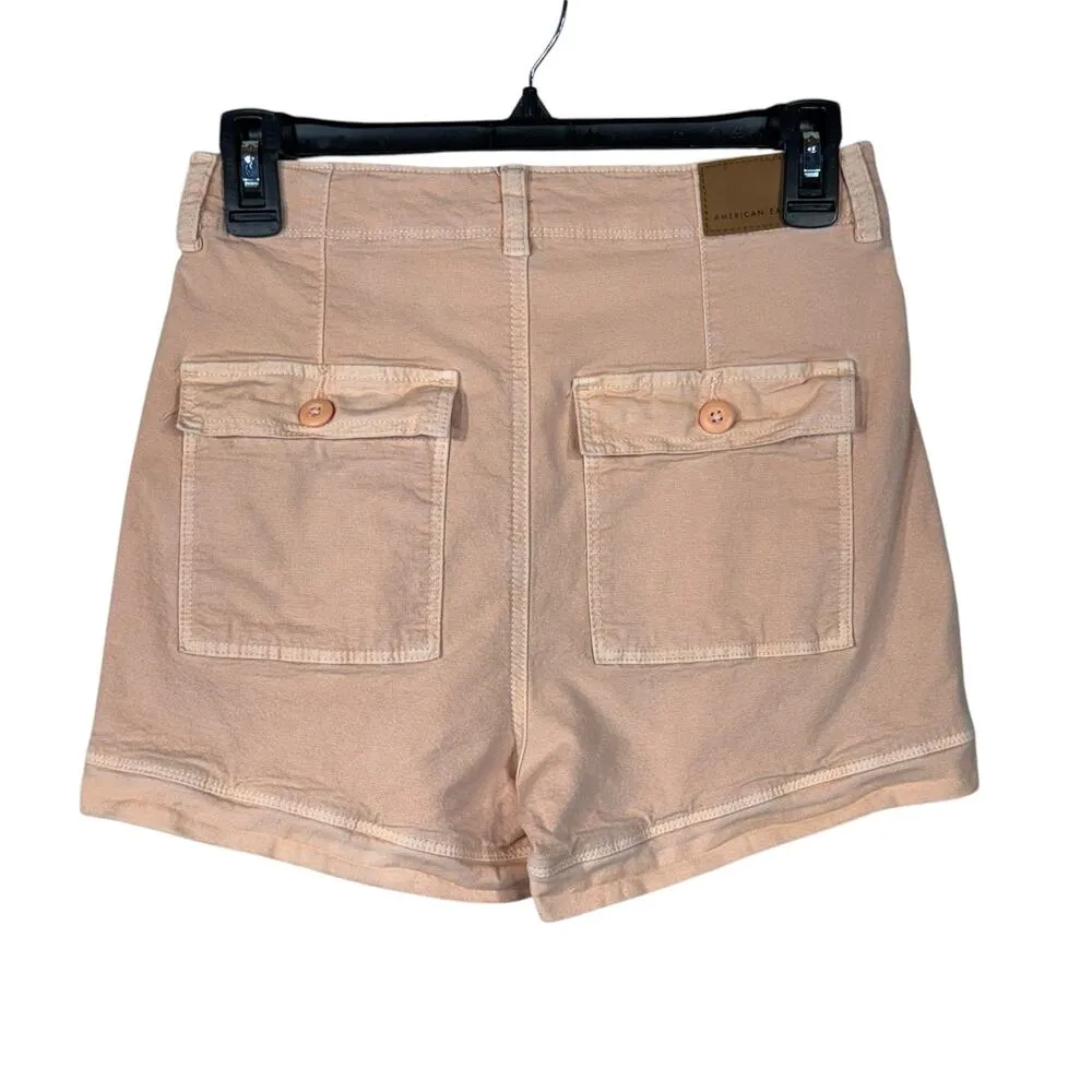 American Eagle 90s Boyfriend SZ 0 Jean Shorts Highest Rise Stretch Pockets Peach - Image 4