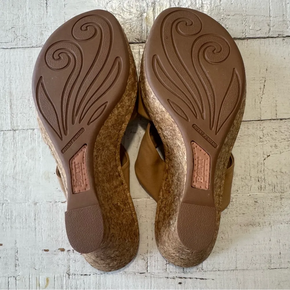 Born Drilles Monte Carlo Knotted Leather Wedge Sandals size 10 Tan Cork Platform Brown - Image 9