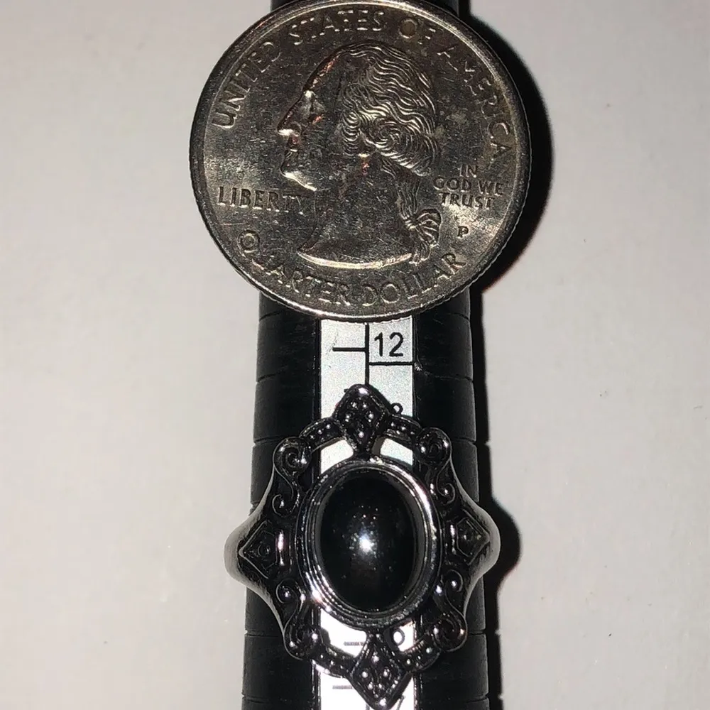 Vintage Silver Tone Metallic Gray Hematite Adjustable Retro Boho Ring - Image 8