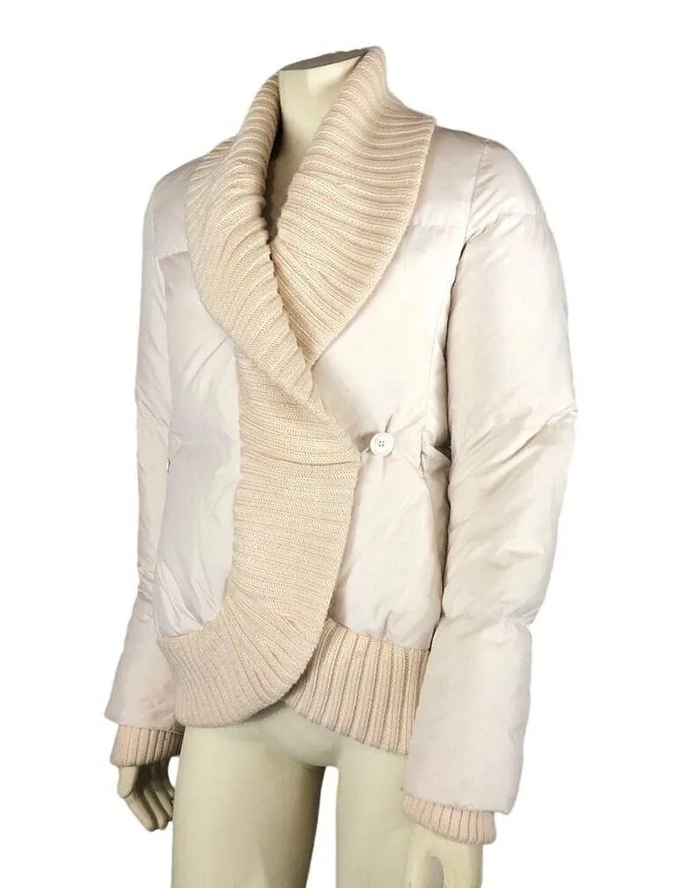 BCBGMaxAzria Cream Puffer Sweater Jacket with knit shawl collar & cuffs size XS - Image 2