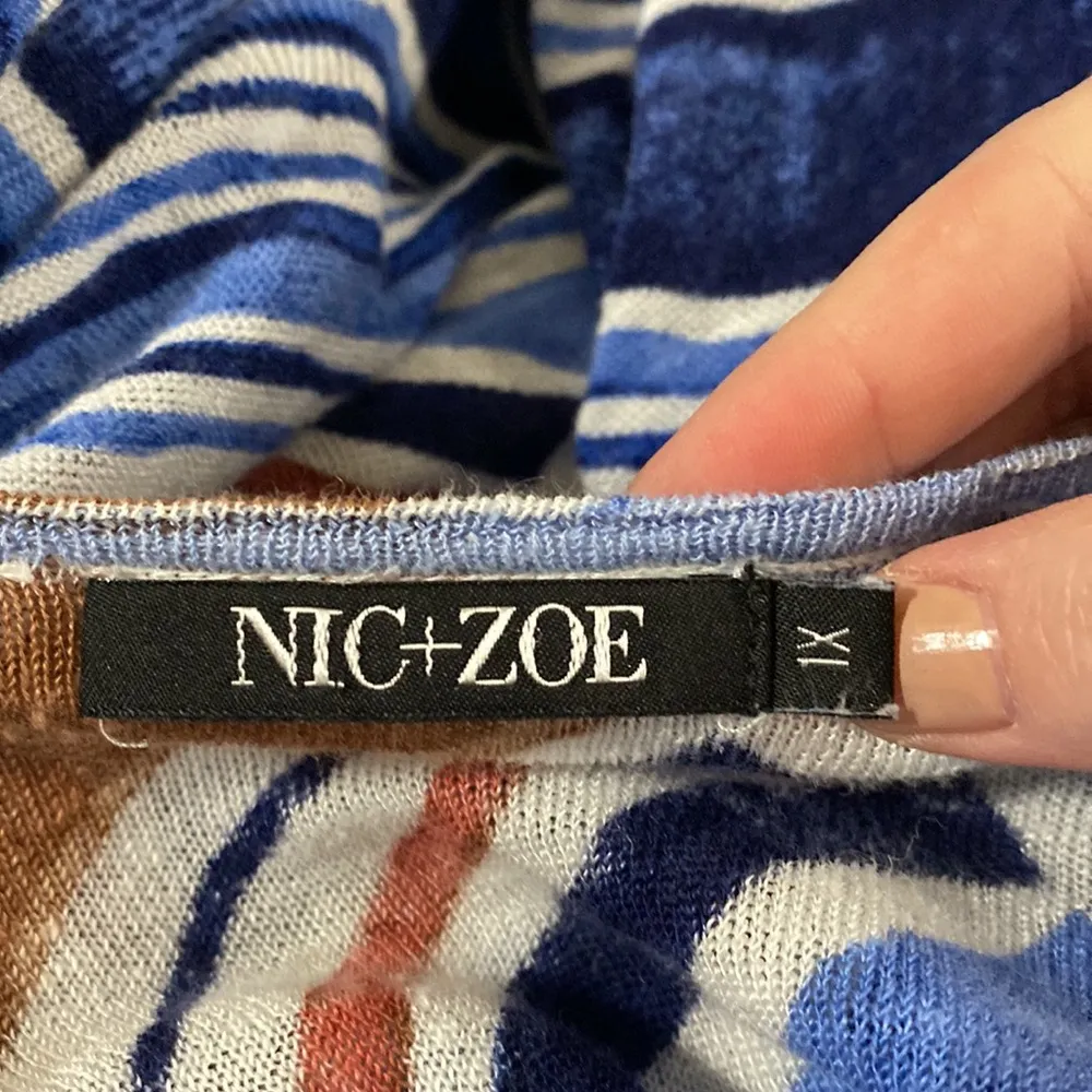 NIC + ZOE Seaglass abstract print linen blend open drapey cardigan size 1X - Image 9