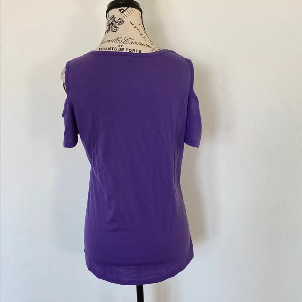 Purple Women's Cold Shoulder Top Size M - Image 2