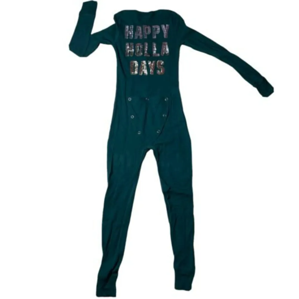 Victorias Secret Pink One piece pajama XS bling Long Jane Thermal Holla Days - Image 4