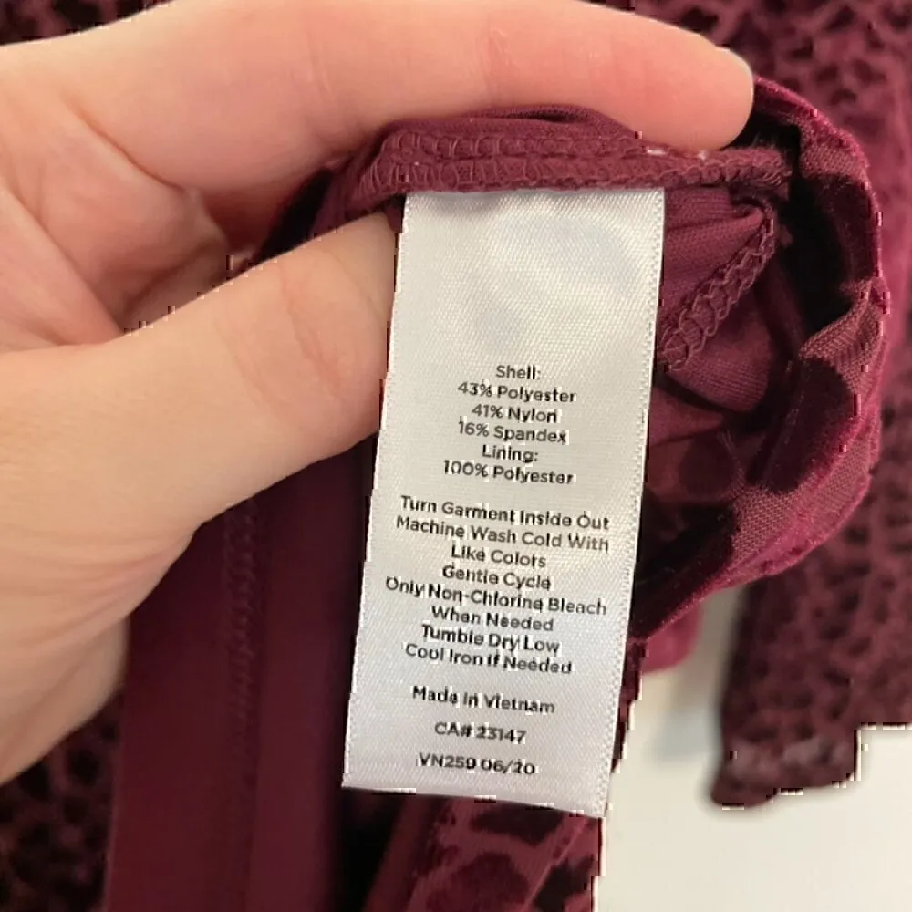 TALBOTS Burnout Flounce Sleeve Top Burgundy Maroon Cheetah Leopard 3/4 Sleeve L - Image 9