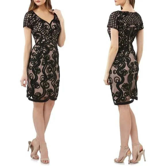 New! JS COLLECTIONS Women's Soutache Embroidery Sheath Dress Size 10 Black/Nude - Image 2