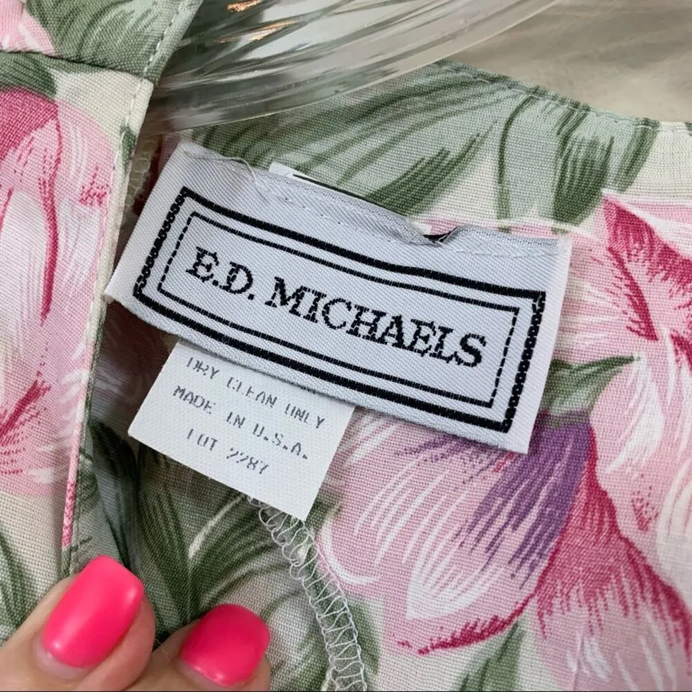 Vintage Floral Midi Pink/Green Short Sleeve Dress Green Size 14 - Image 2