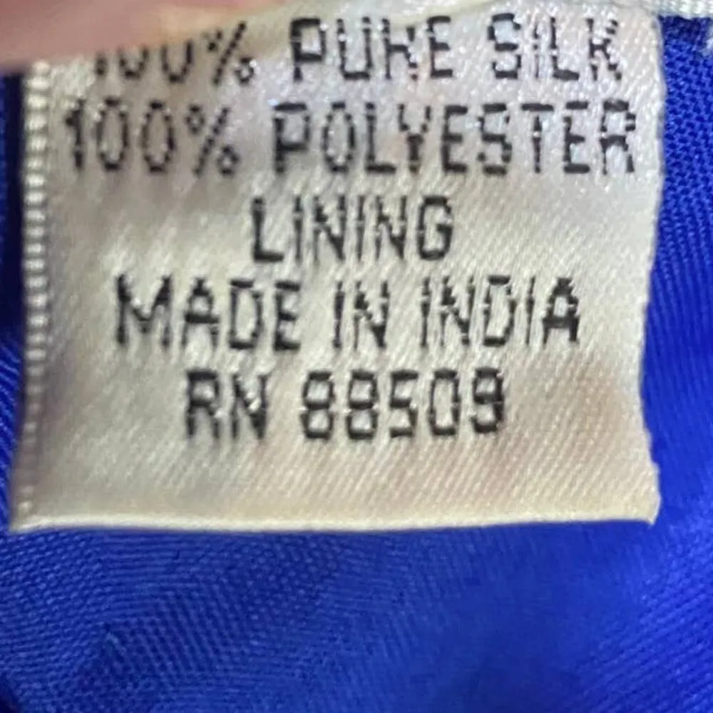 Vintage Beaded Silk Mini Dress Keyhole Back V Neck Shoulder Pads Blue Womens L Size L - Image 8