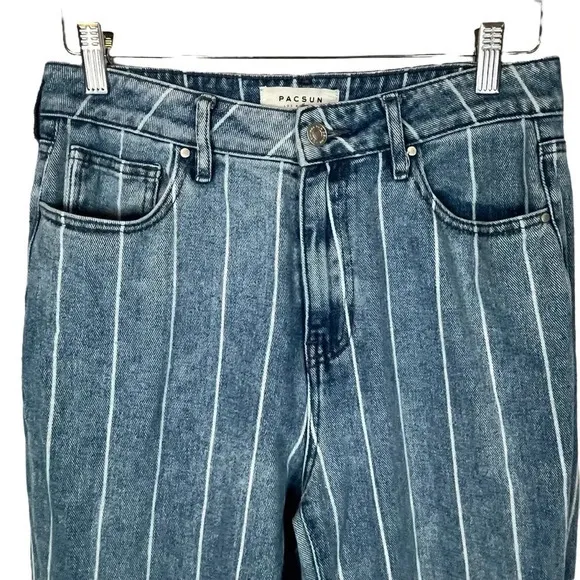 PacSun Striped Window Pane Mom Jeans High‎ Rise Denim Women Size 28 - Image 5