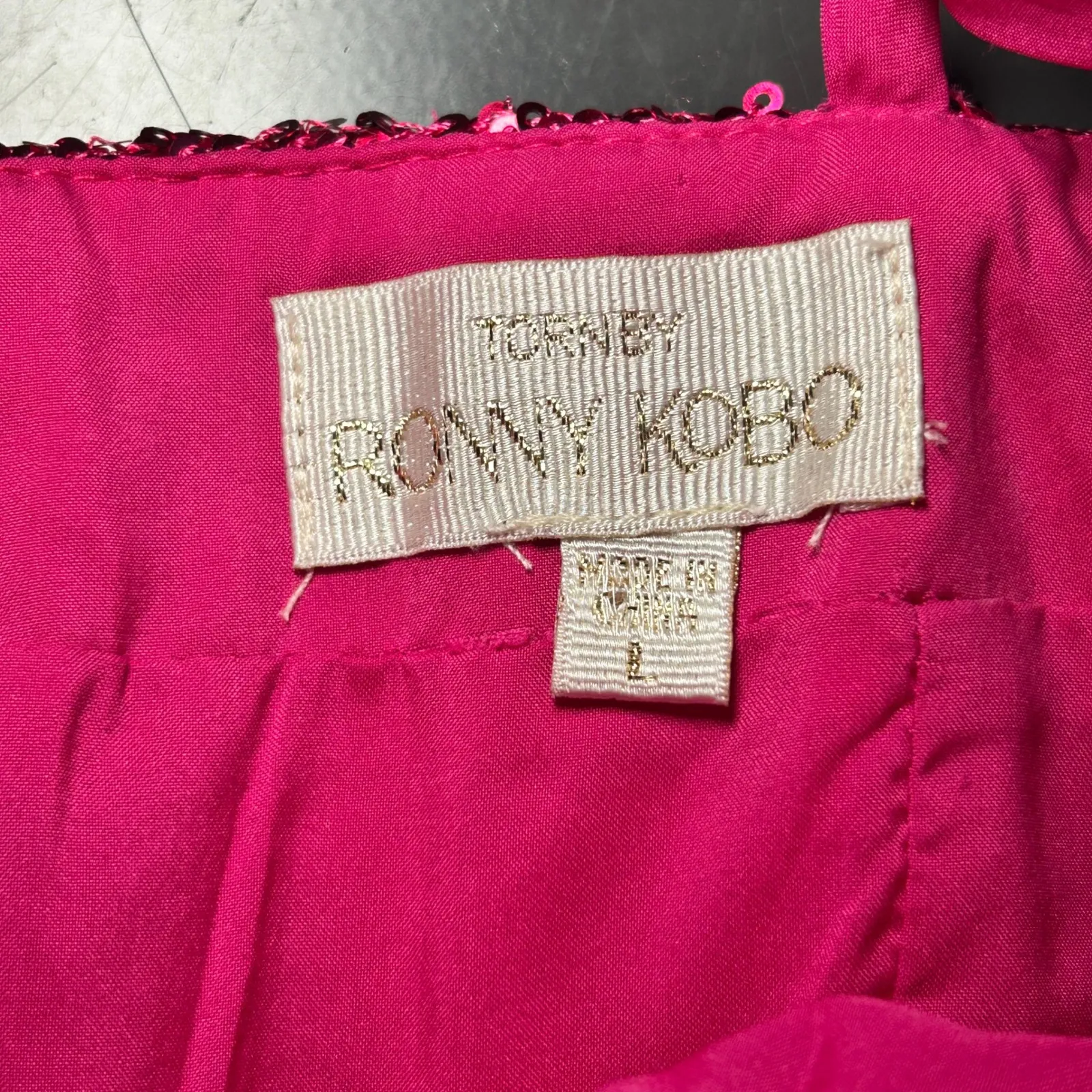 Ronny Kobo Lindsay Pink Sequin Bow Front Mini Dress Party Cocktail Bodycon Large - Image 10