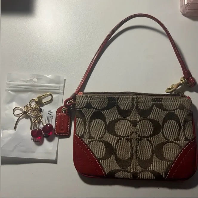 Coach Signature Monogram Wristlet & Cherry Bag Charm | Rare Combo Is Lovely - Image 5