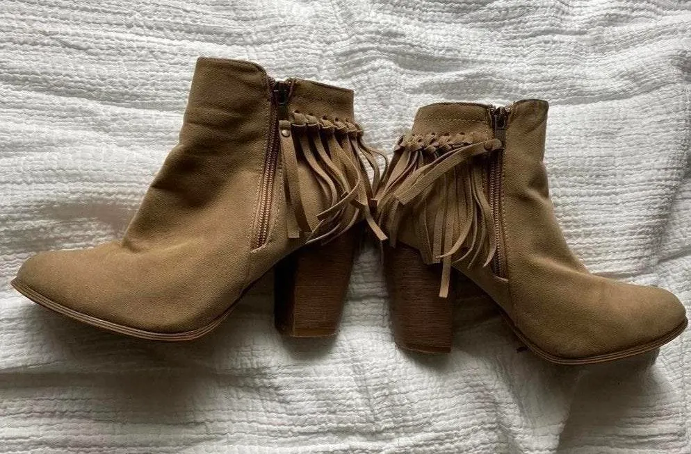 Fringe Booties Tan Size 7 - Image 2