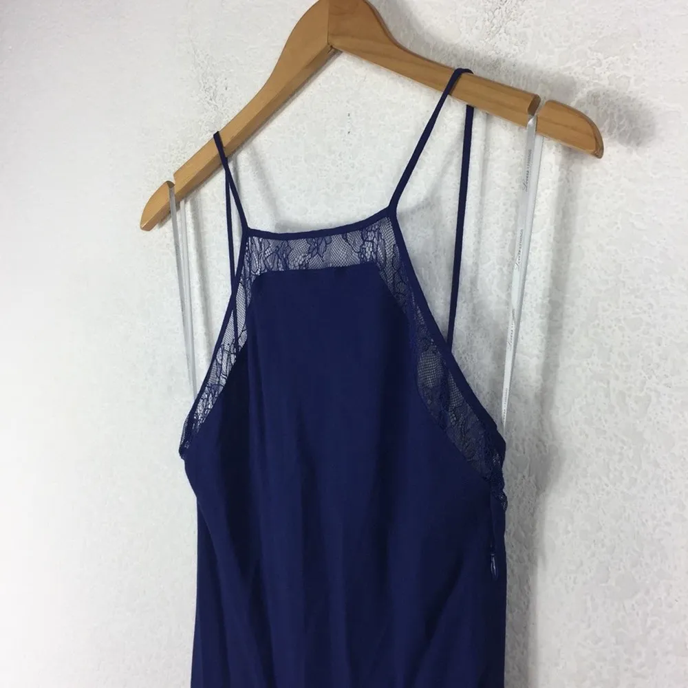 Lovers + Friends Slip Maxi Dress Medium Sheer Bliss Navy Lace Low Back Wedding - Image 9