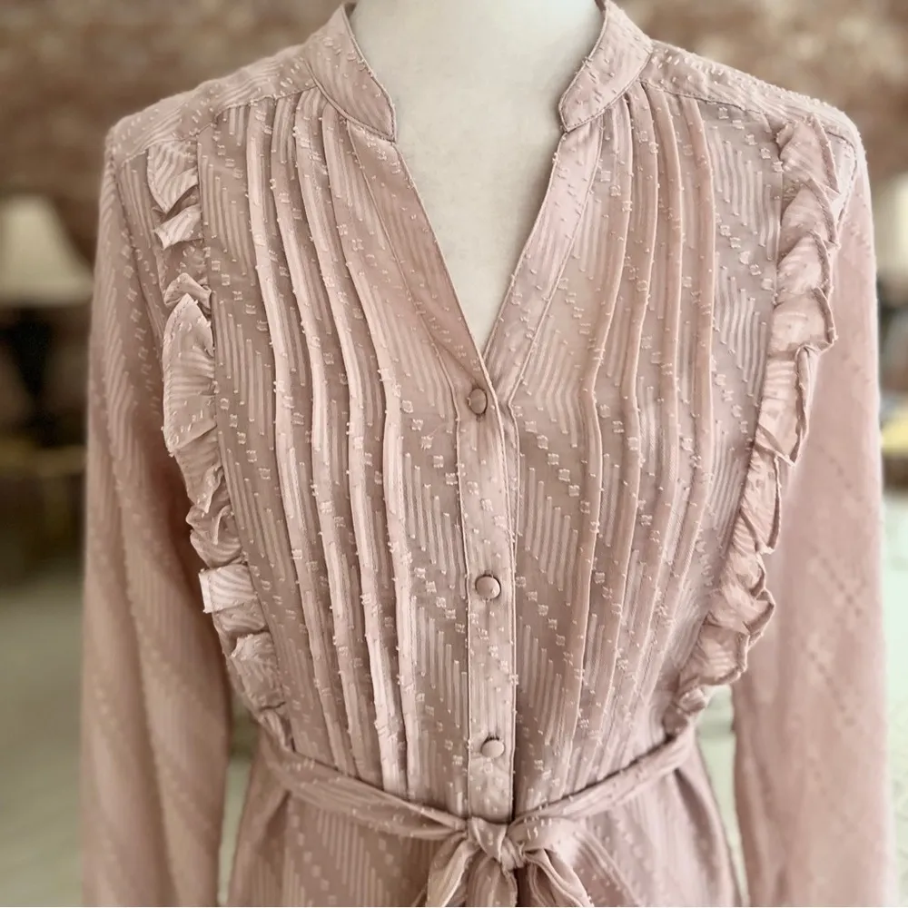 Nanette Lepore Mauve Pink Pintuck Swiss Dot Knee Length Dress 8 - Image 7