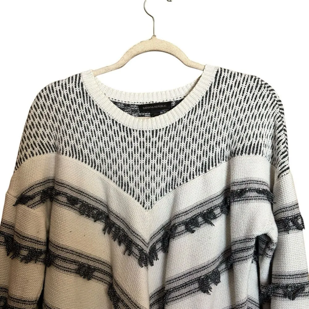 Banana Republic Sweater Womens XL Multicolor Cable Knit Chunky Fringe Pullover - Image 2