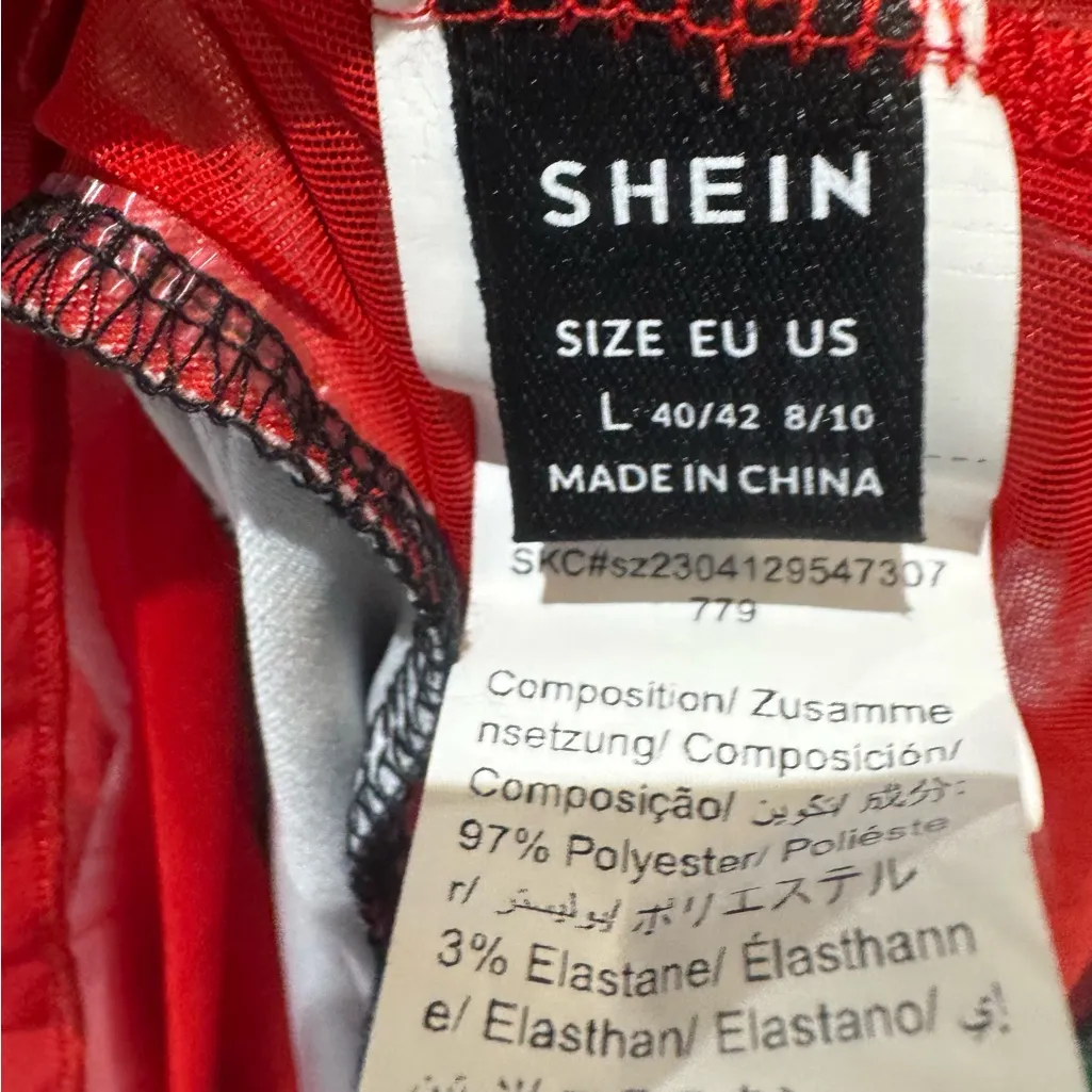 Black and red floral print ruched ruffle hem midi cami dress size large - Image 8