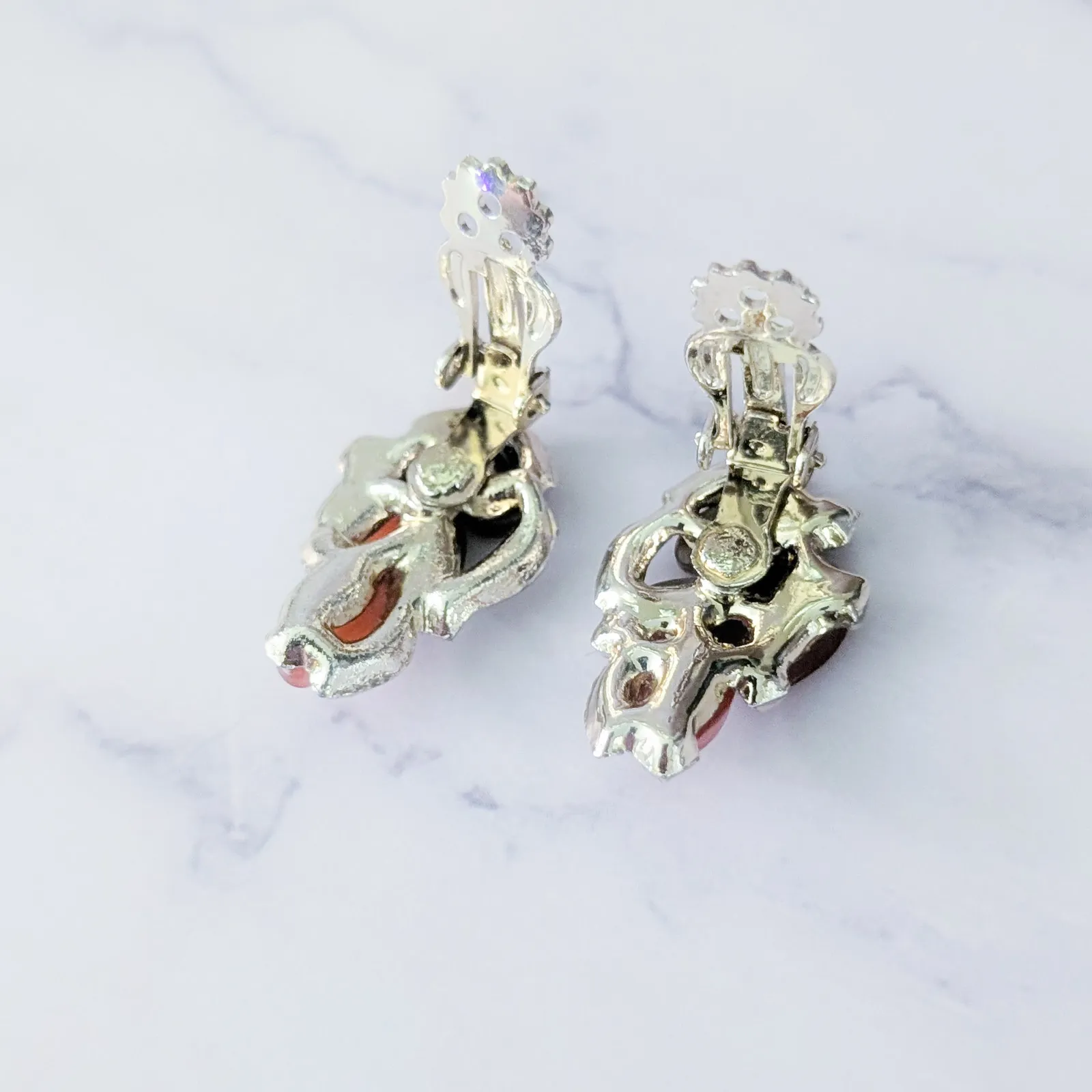 Vintage Clip On Earrings Orange, Brown, Gold Tone Fall Theme Statement - Image 5