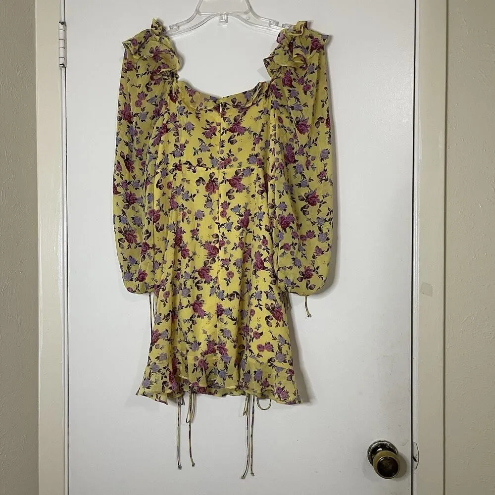 For Love & Lemons Beaumont Mini Dress Yellow Floral ruffle detail size medium - Image 8