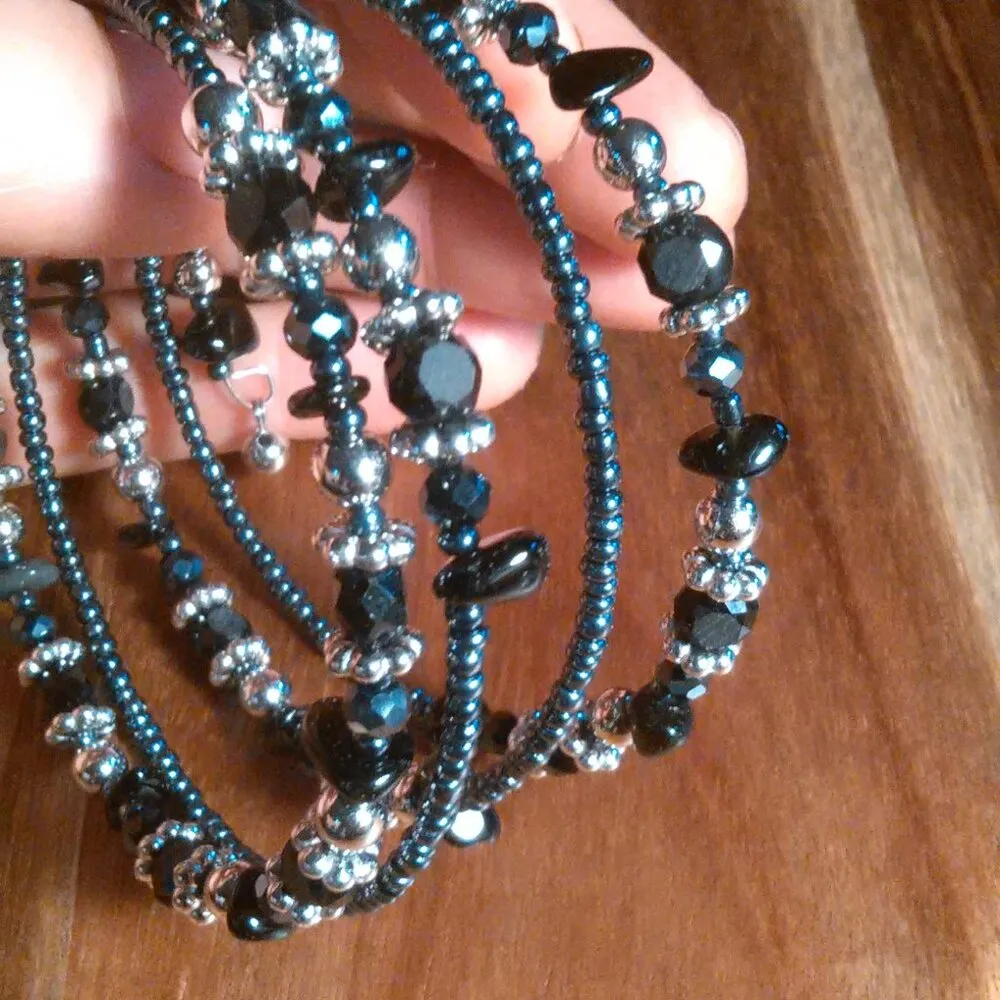 Simulated Blue and Black Sapphire Wrap Bracelet - Image 7