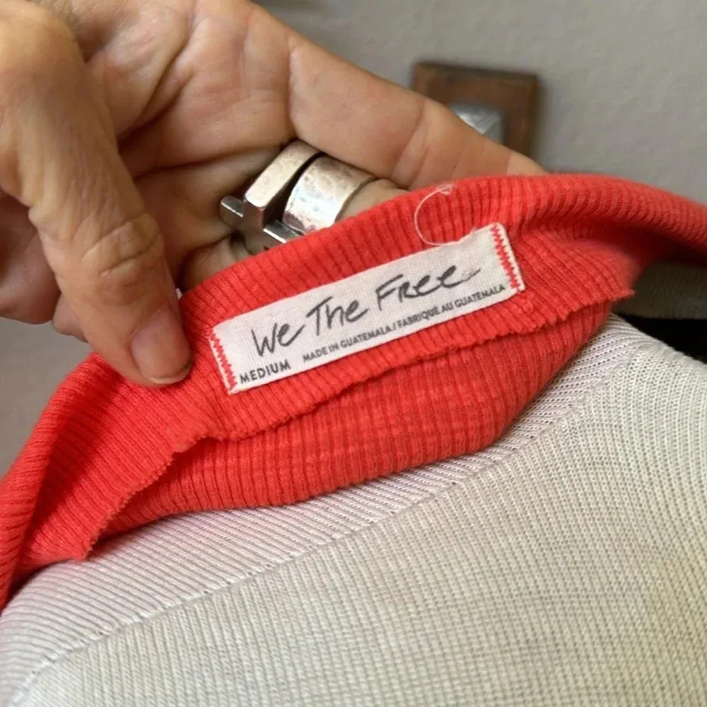 Free people orange oversized off the shoulder long sleeve top size medium - Image 5