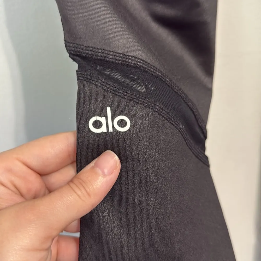 Alo Yoga Sheila Sheer Mesh Panel High Waisted Black Leggings Size Small - Image 7