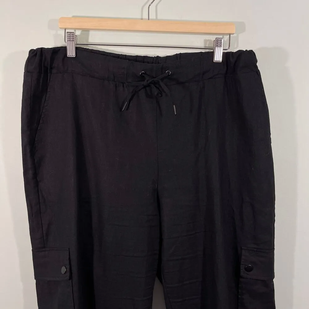 Saks Fifth Avenue Women's Black Linen Blend Cargo Jogger Size XL - Image 2