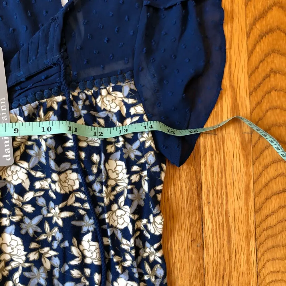 Daniel Rainn NWT Women's Blue Floral Cap Sleeve Blouse - Size Petite XS - Image 7