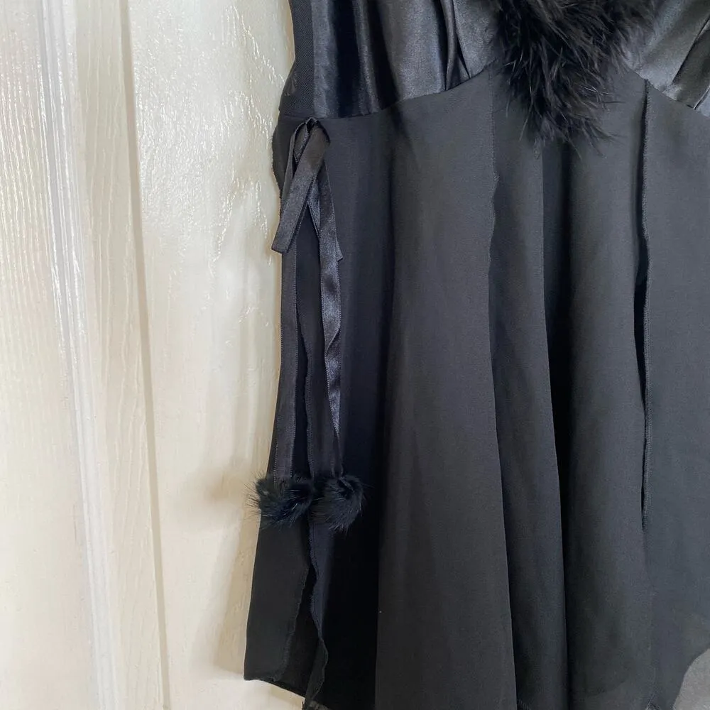 Vintage Y2K Intimates by Flora Nikrooz Black Sheer Lingerie Top Faux Fur Medium - Image 7