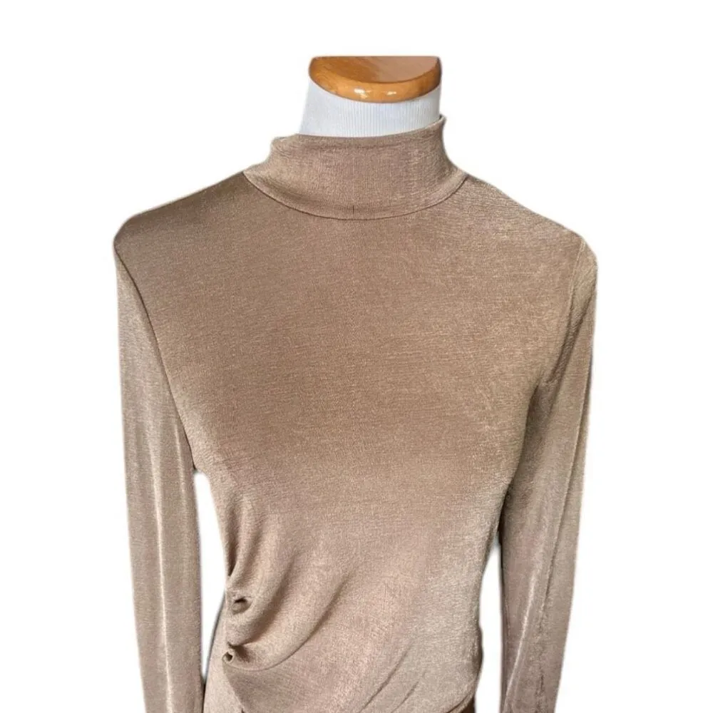 NWT Womens Shein Curve SheinBae Copper Mock Neck Body Hugging Ruched Dress - 0X - Image 2