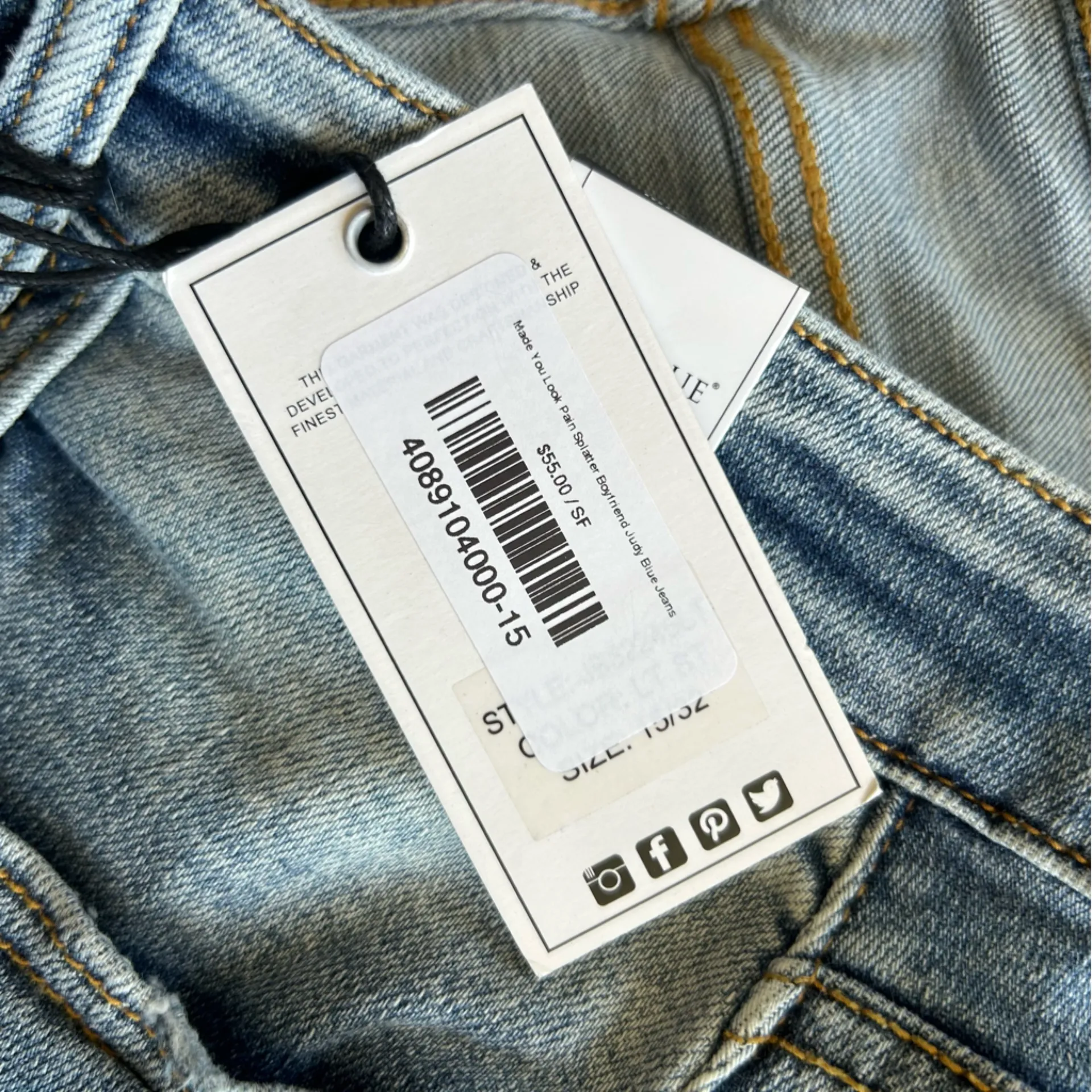 NWT Judy Blue Mid Rise Boyfriend Fit Paint Splattered Distressed Denim Jeans 32 - Image 8