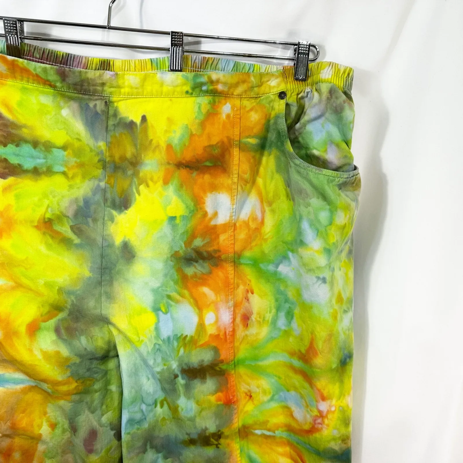 Mainstreet Blues Plus Size 36T Pants Handmade Tie Dye Elastic Yellow Green 1081 - Image 3