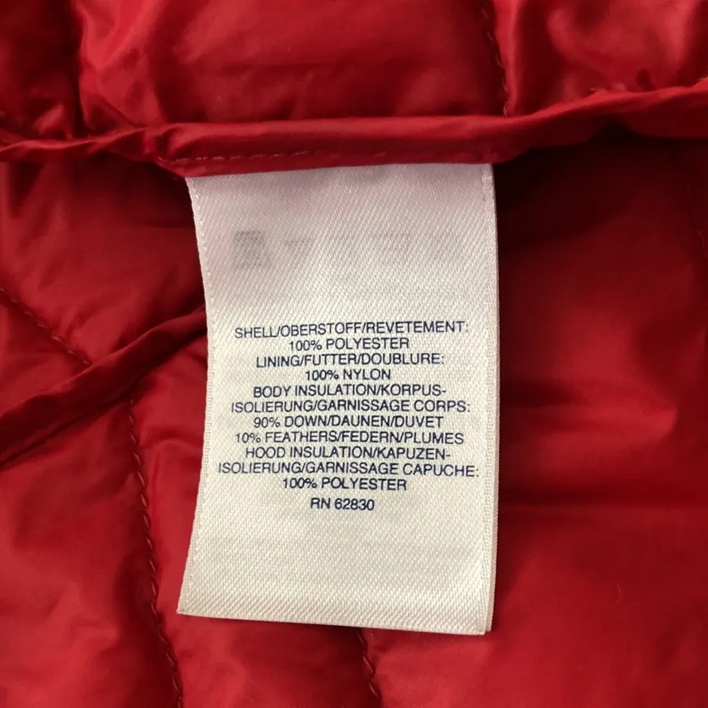 Lands’ End Ultra Lightweight Packable Down Jacket Hooded Size Medium Red Black - Image 8