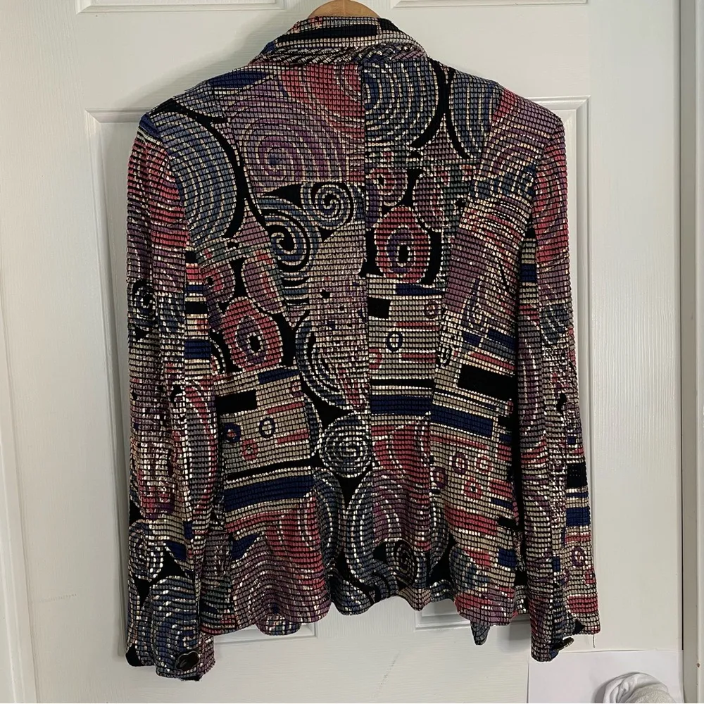 Vtg Caché Richly Patterned Copper Paisley Blazer with Sheen Lapels Size Small Red - Image 7