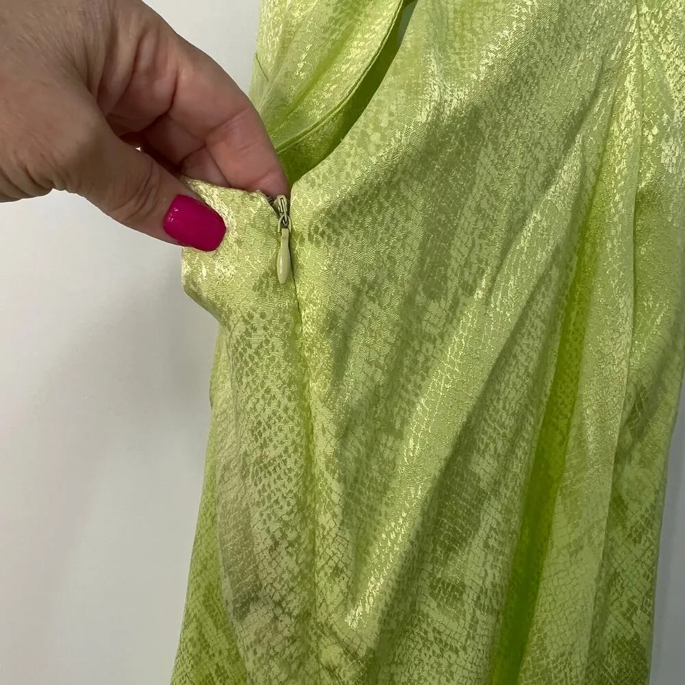 AFRM Radish Dress in Lime Green Snake Jacquard Midi Halter Front Cutout Slip NWT - Image 6