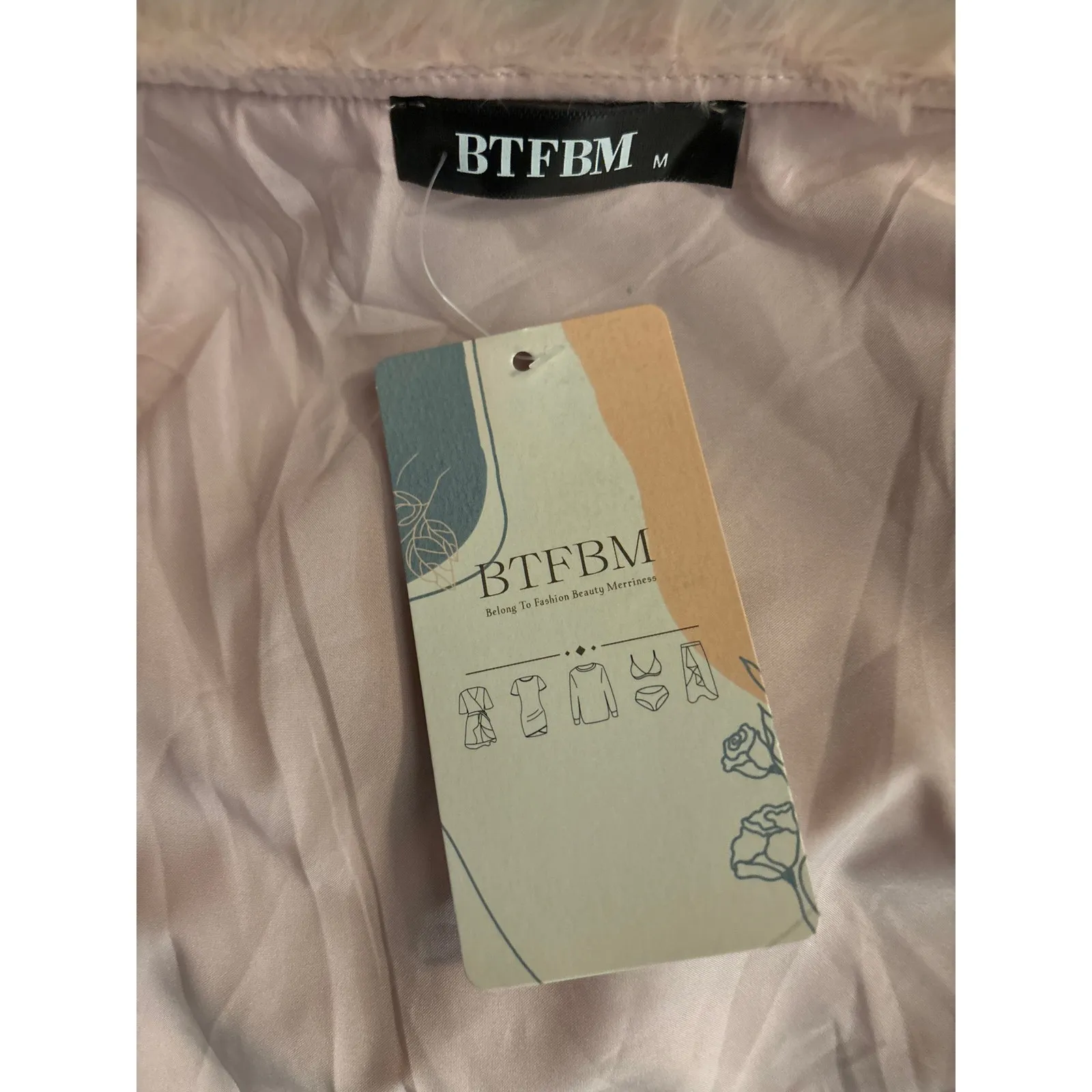 BTFBM Belong To Fashion Beauty Merriness Short Pink Faux Fur Jacket M Retro NEW Size M - Image 10