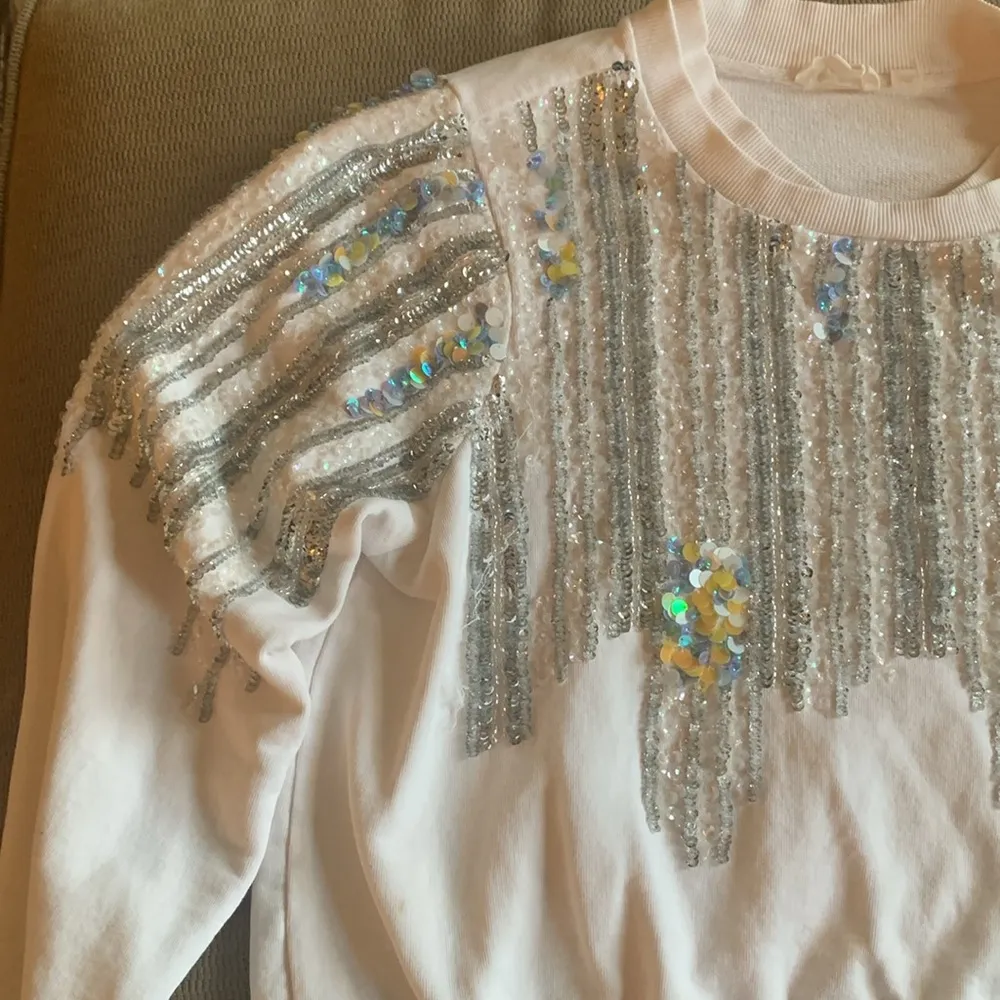 Anthropologie Glistening Cascade: Cream Sequined
Top with Floral Beadwork. - Image 6