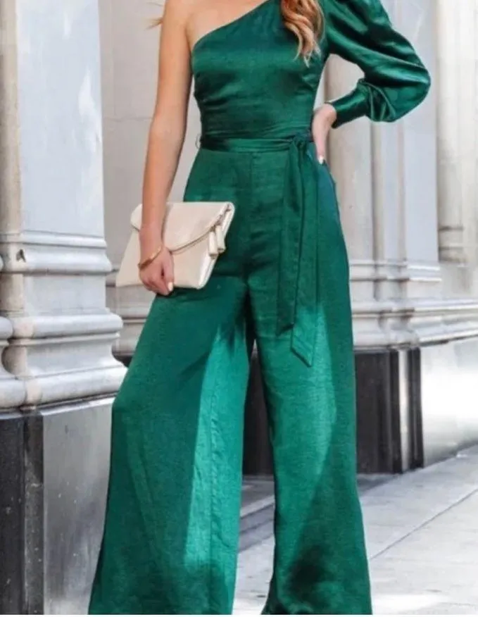 Satin green one-shoulder - Aakaa jumpsuit - Image 3