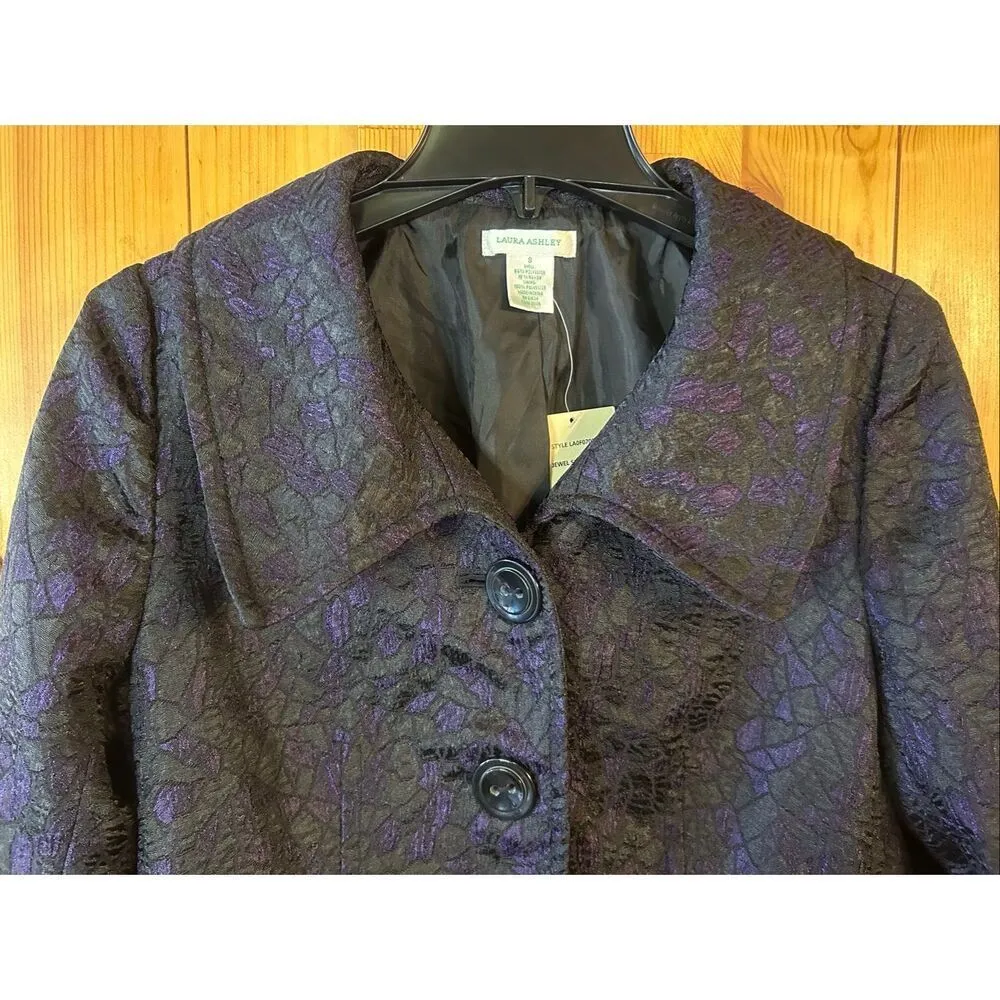 Laura Ashley Women’s Button Up Lined Blazer Purple Black NWT Size Small (5403) - Image 2