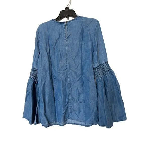 Beachlunchlounge denim chambray Top bell sleeves XS‎ Blue - Image 2