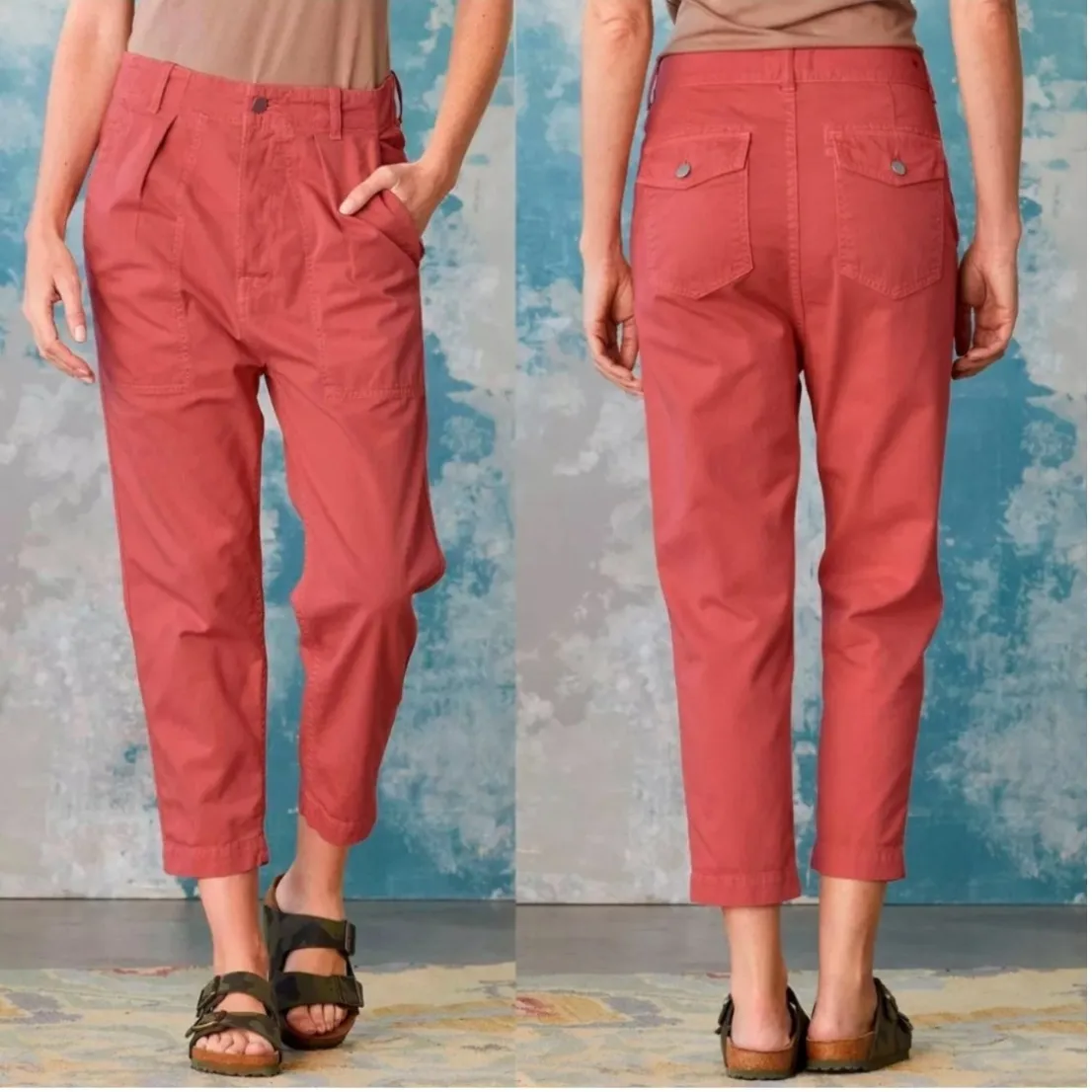 SUNDRY Croft Cotton Coral Pleated Ankle Cargo Pants Buttonfly Womens Size 28 NWT - Image 2