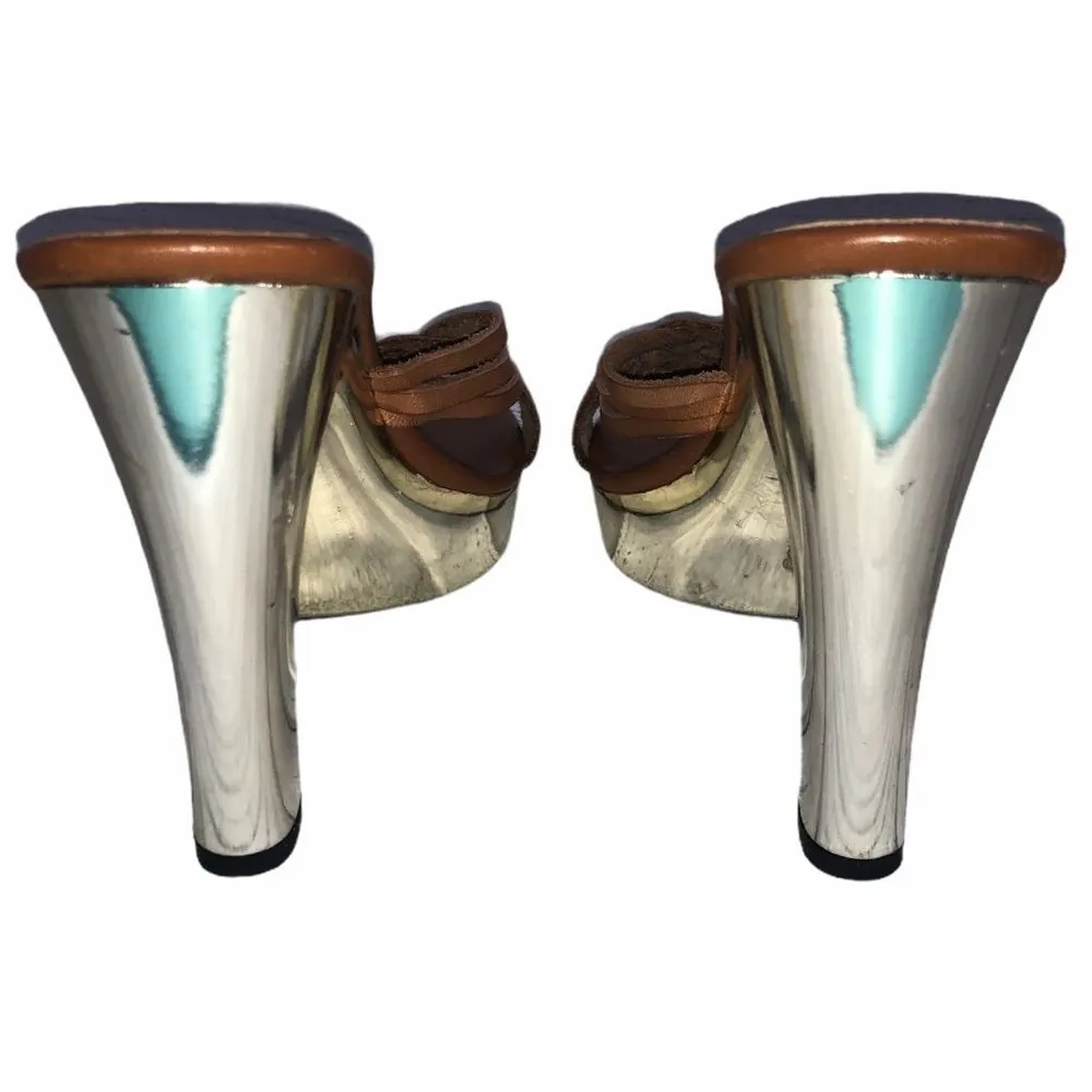 Michael Kors Tan Braided Gold Platform Mule Heels - Image 4