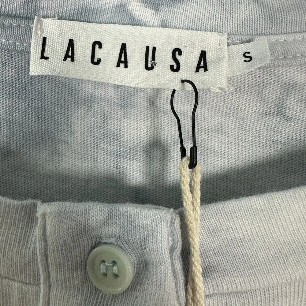 Lacausa Lolo Henley Blue Tie Dye Long Sleeve Shirt Organic Cotton Small NEW - Image 2