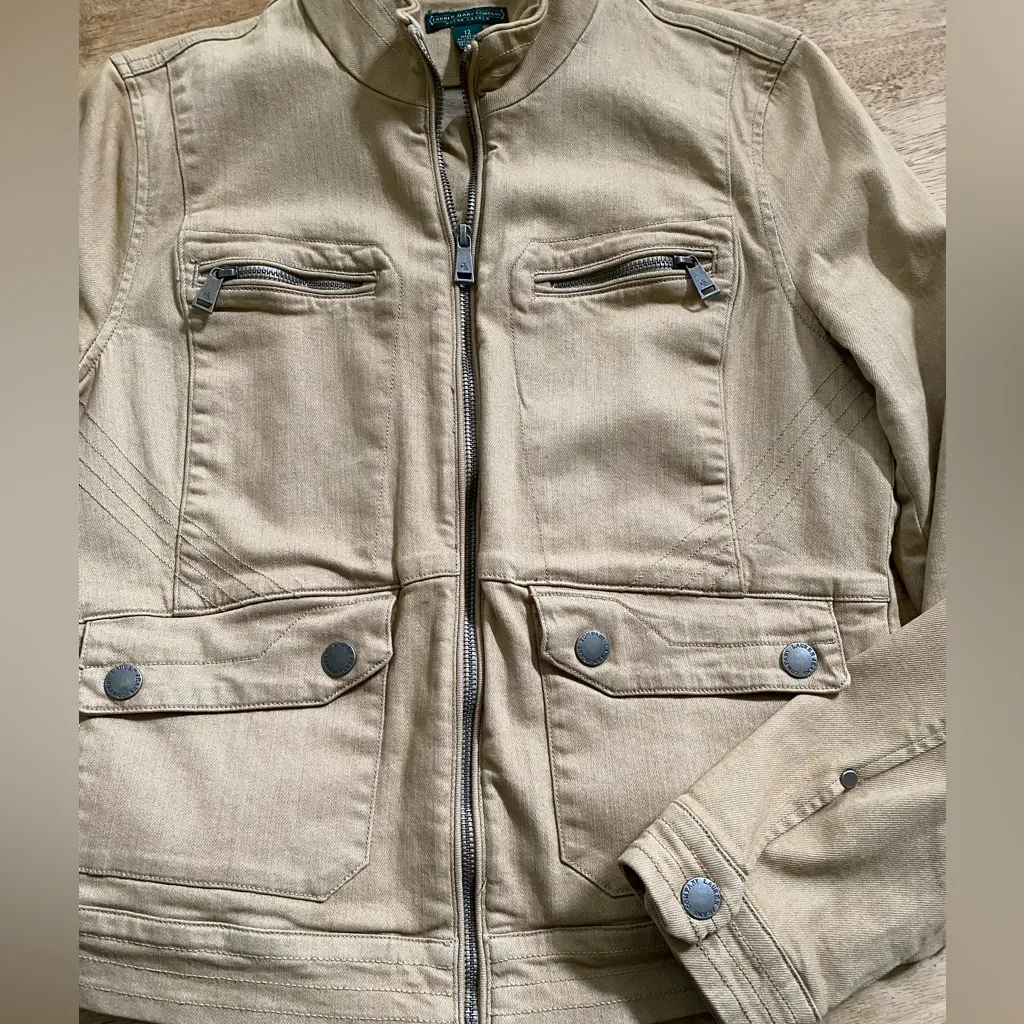 Lauren Jeans‎ Company by Ralph Lauren Women’s Sz 12 Tan Denim Full Zip Jacket - Image 8