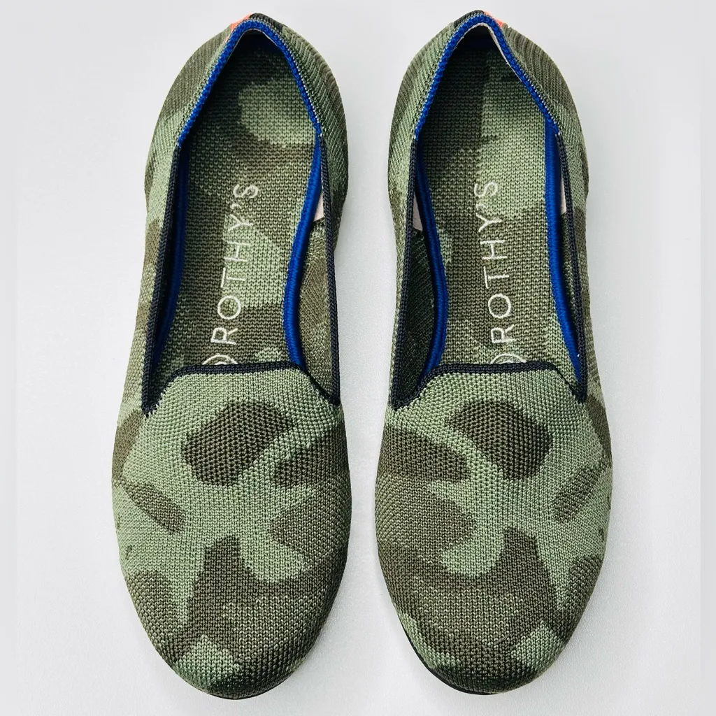Rothys The Lounge Loafer Camo Camouflage Green Brown Shoe Flat - Image 11