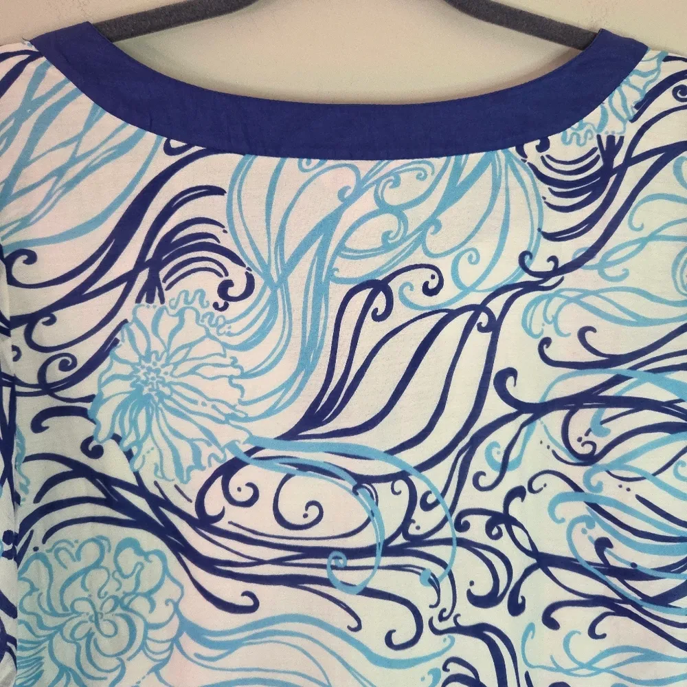 Lilly Pulitzer Blue and White Jellyfish Bell Sleeve Cotton Silk BlendTunic Top - Image 6