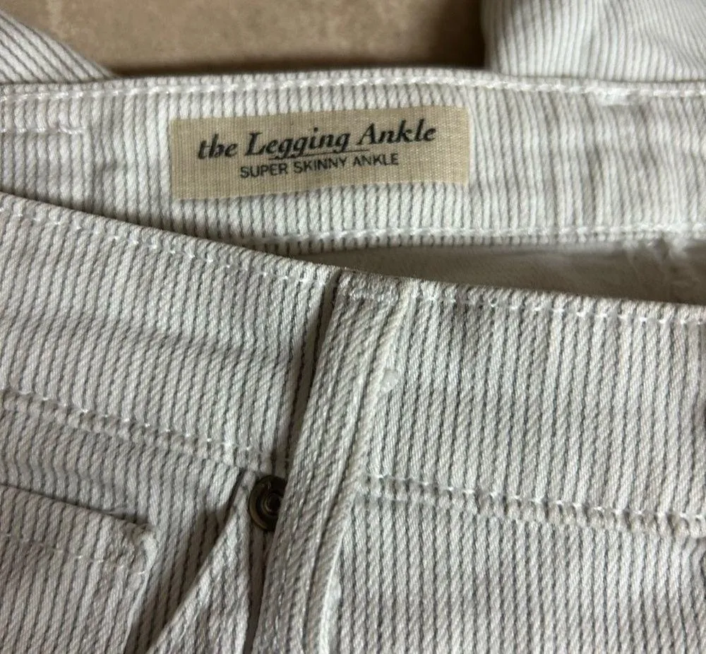 AG Adriano Goldschmied Legging Super Skinny Fit Jean White & Tan Stripe Size 26R - Image 5