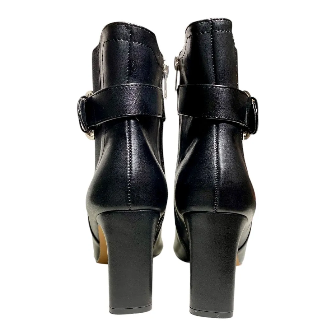 NY&C Women’s Size 9 Black Vegan Leather Double Block Heel Boots Silver Buckle - Image 4